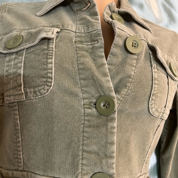 Tailored, olive, corduroy, super stretch structured blazer, No Boundaries, Jr M - Picture 2 of 7